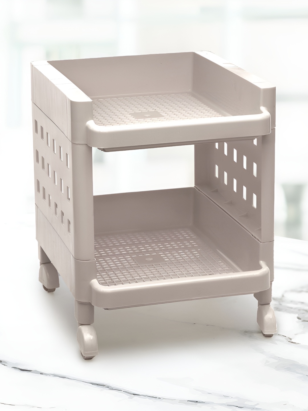 

SELVEL Off White Self Design 2 Tier Break Resistant Multi Purpose Rack