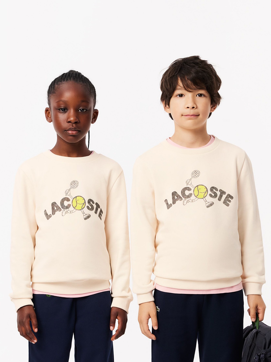 

Lacoste Unisex Kids Abstract Printed Round Neck Cotton Pullover Sweatshirt, Beige