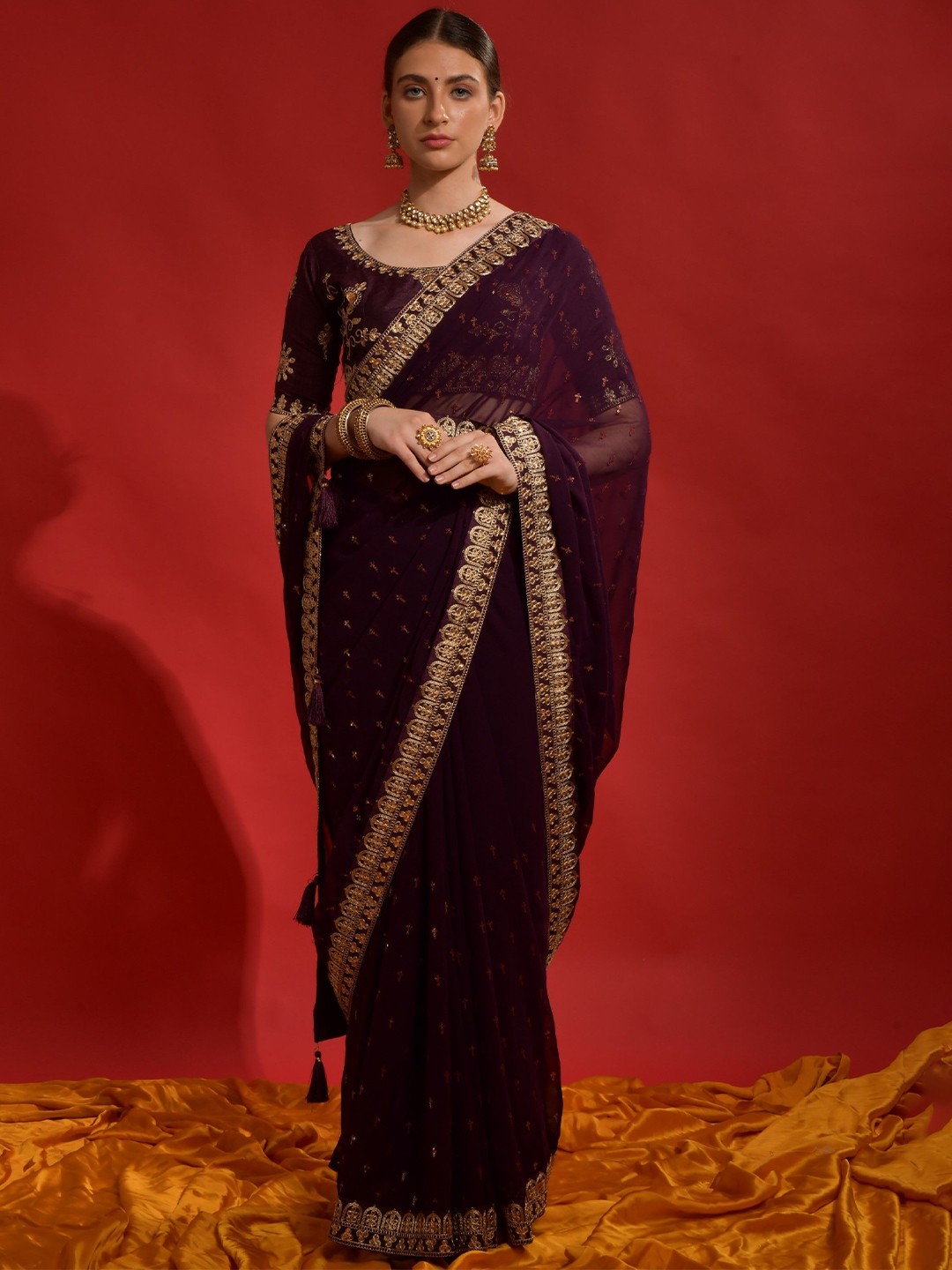 

Panzora Embellished Sequinned Saree, Purple