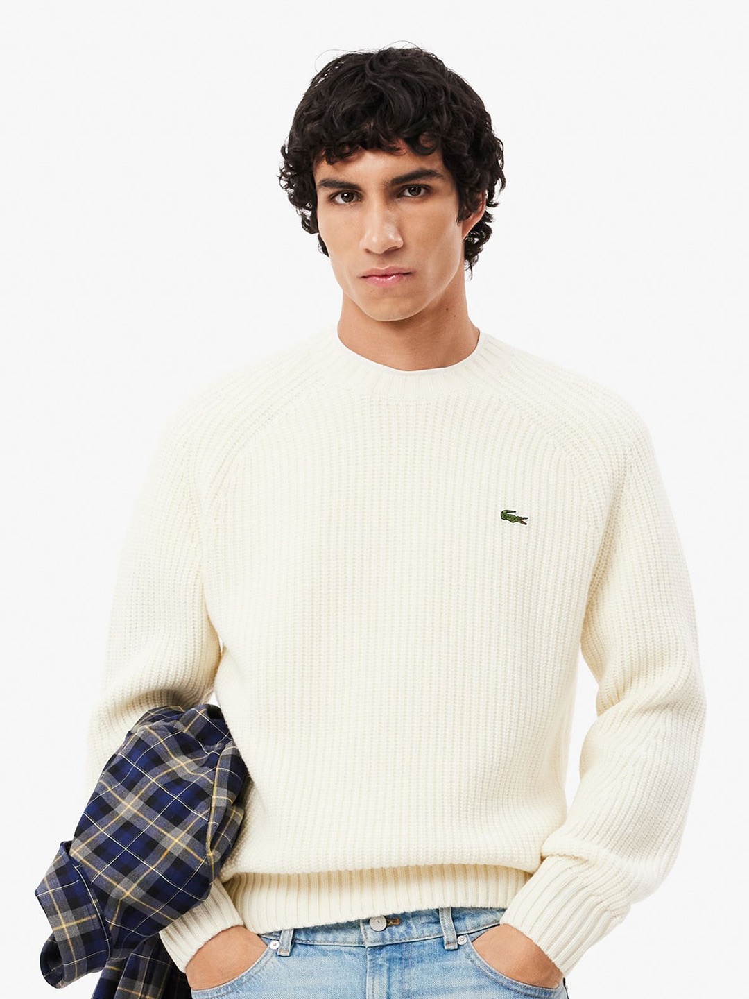 

Lacoste Men Ribbed Woollen Casual Pullover, Beige
