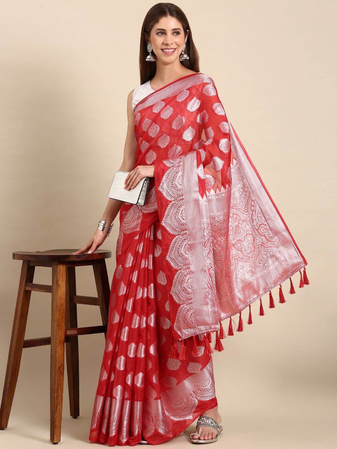 

Anouk Ethinic Motif Organza Festive Saree With Zari, Red