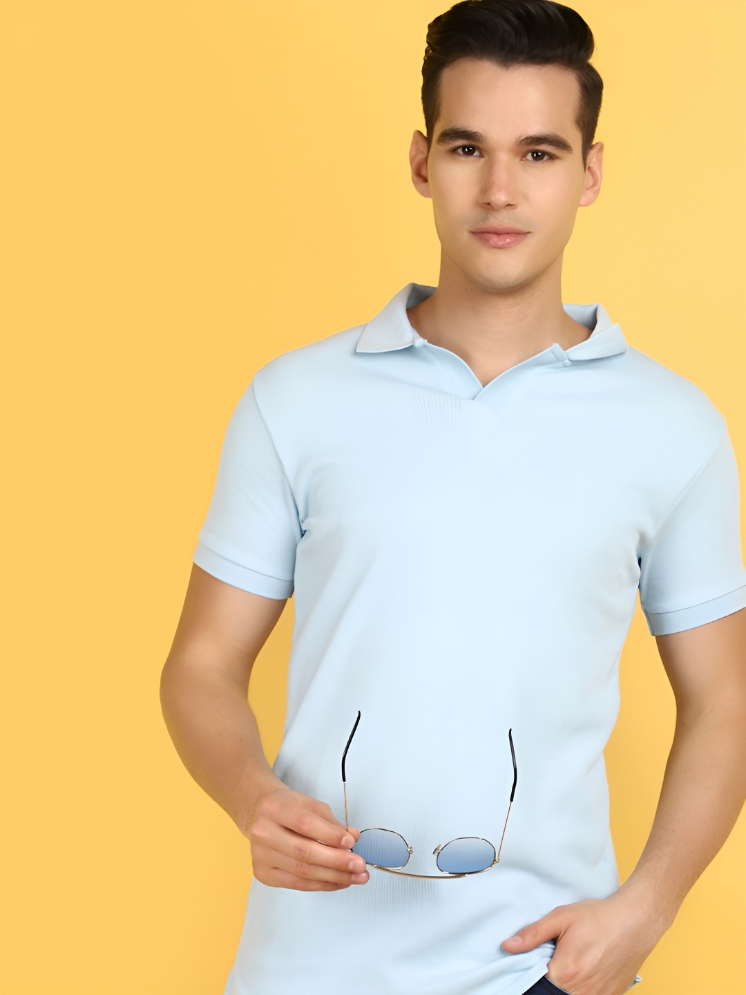 

V-Mart Men Solid Polo Collar Cotton Slim Fit T-shirt, Blue