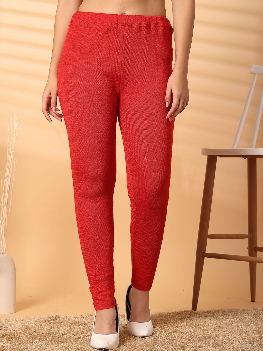 

Clora Creation Ankle Length Woolen Leggings, Red