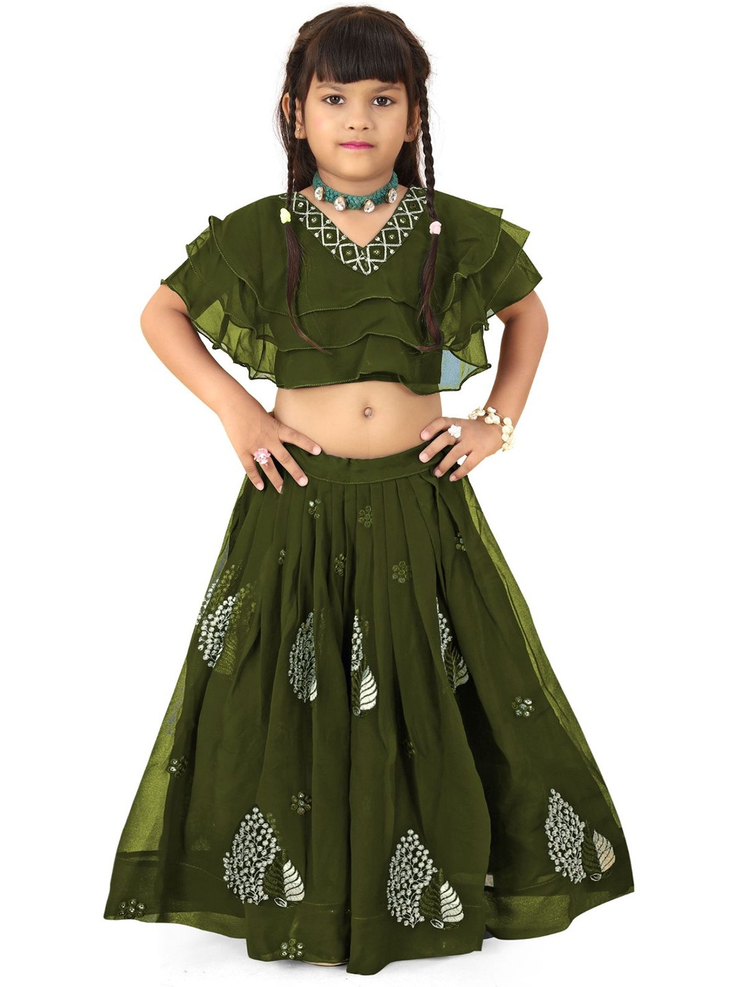 

BAESD Girls Embroidered Top With Skirt, Sea green