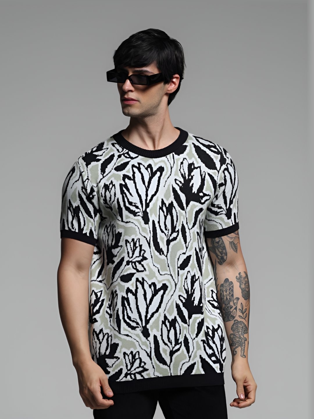 

Jack & Jones Men Floral Printed Round Neck Cotton T-shirt, Green