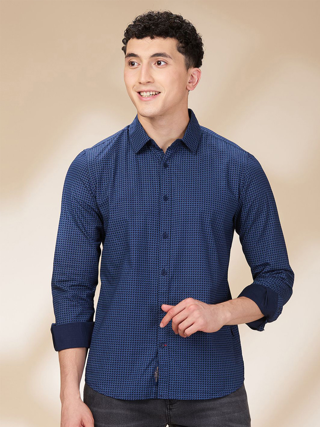 

Being Human Men Micro Checked Slim Fit Casual Shirt, Blue