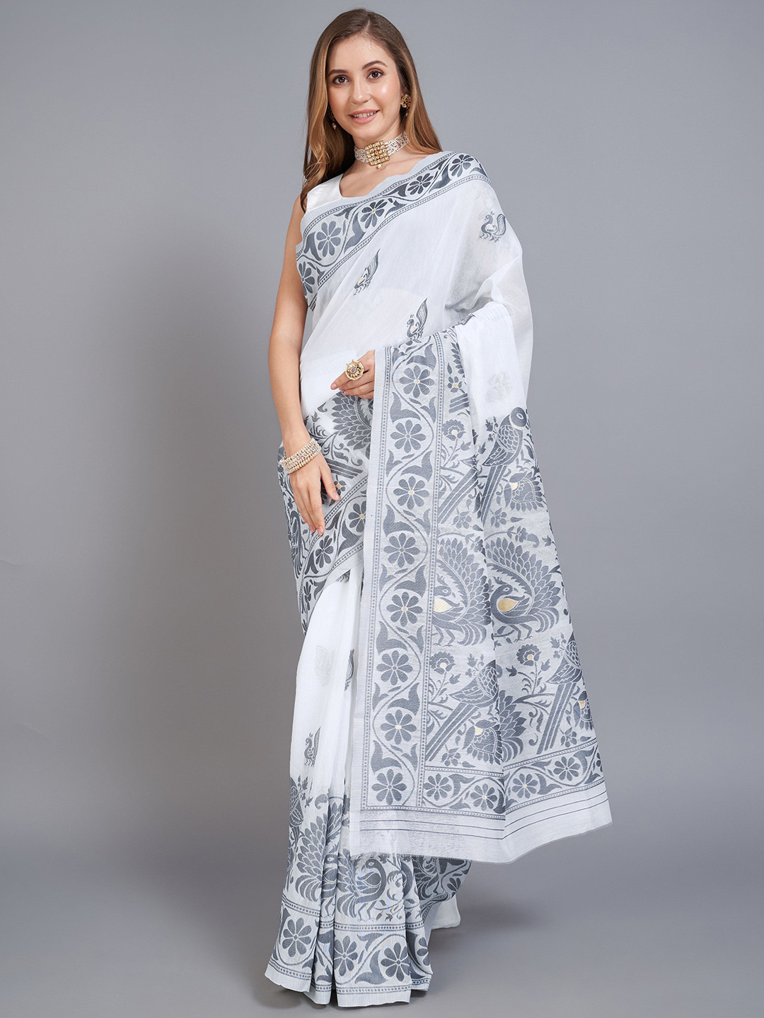 

Kriyansh Woven Design Zari Banarasi Saree, Grey