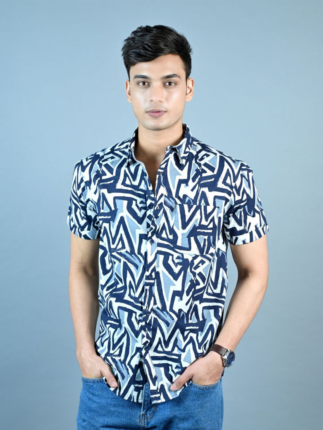 

MARC JOBBS Men Abstract Printed Comfort Opaque Casual Shirt, Blue
