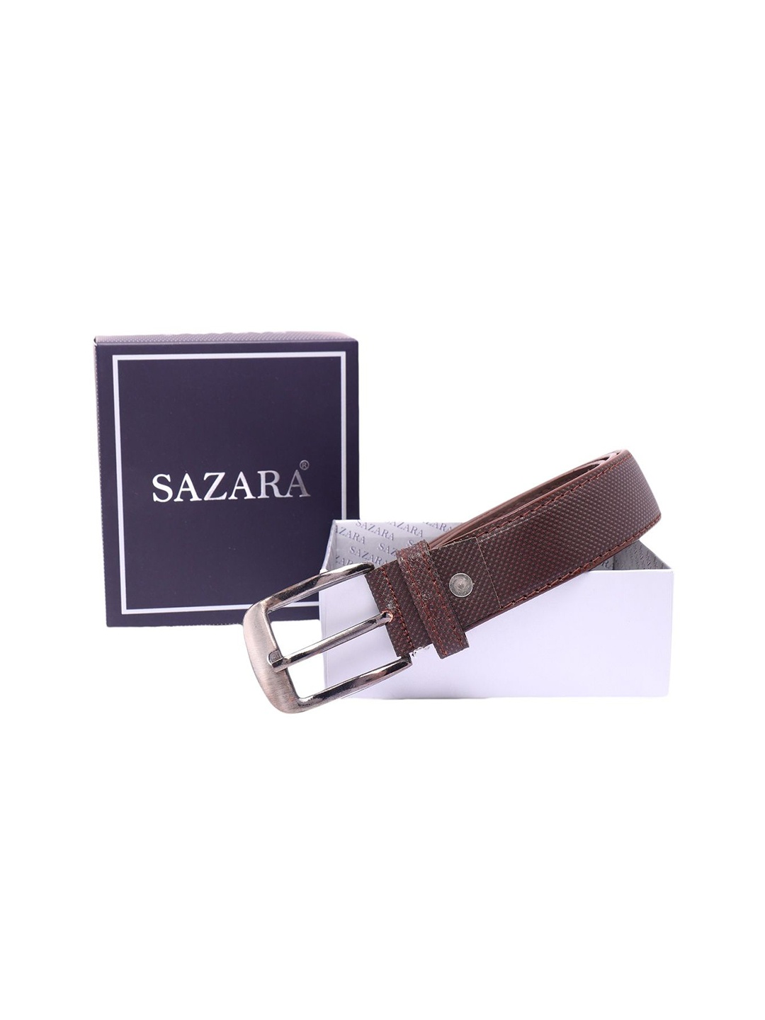 

SAZARA Men Textured Leather Belt, Brown