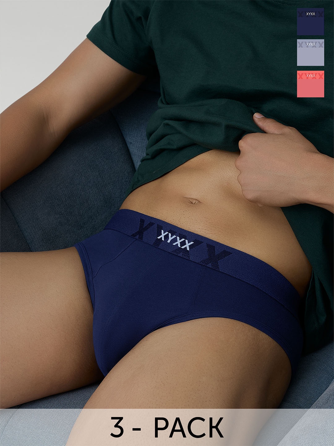 

XYXX Anti Microbial Pack Of 3 Cotton Basic Briefs XYBRF3PCKN843, Grey