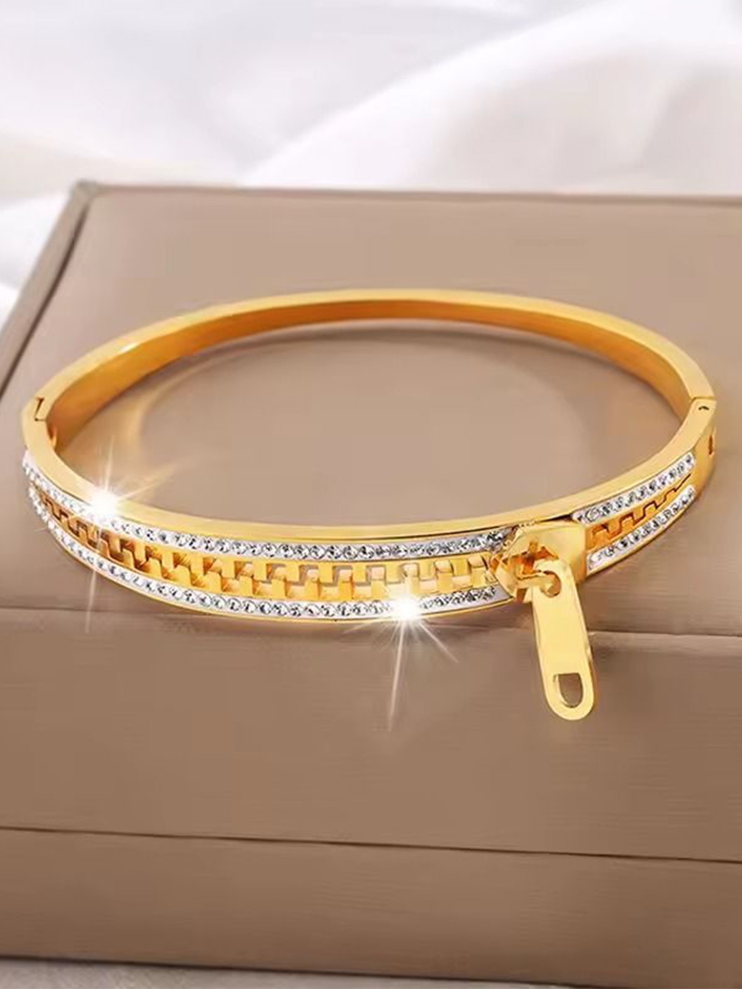 

MEENAZ Gold Plated Stainless Steel Cubic Zirconia Kada Bracelet