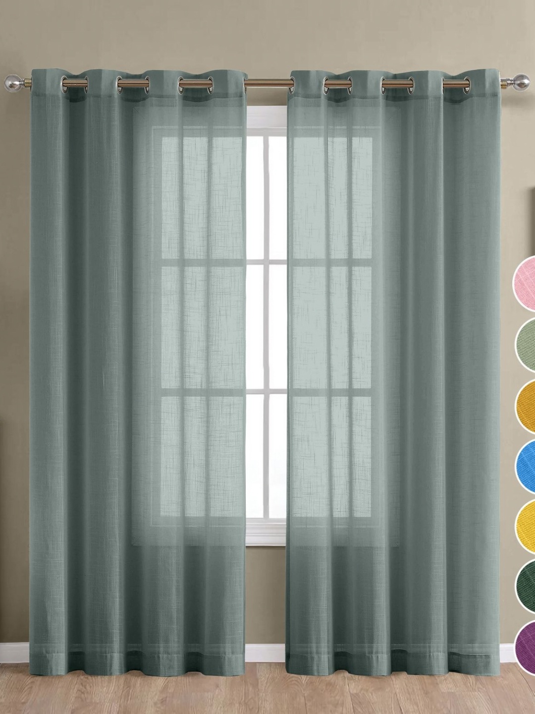 

THE LINEN COMPANY Grey 2 Pieces Sheer Window Curtains