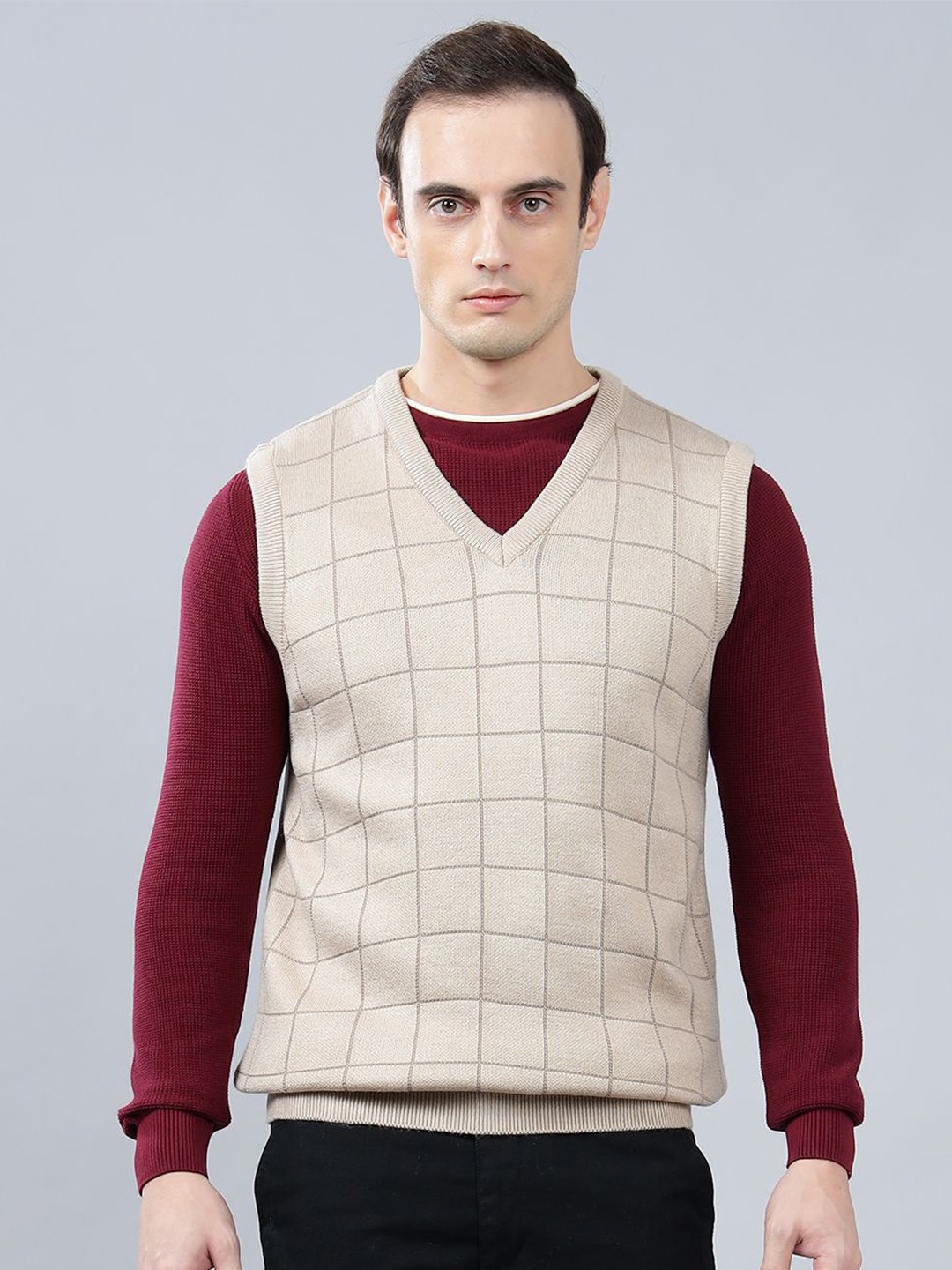 

Cantabil Men Checked Sweater Vest, Beige