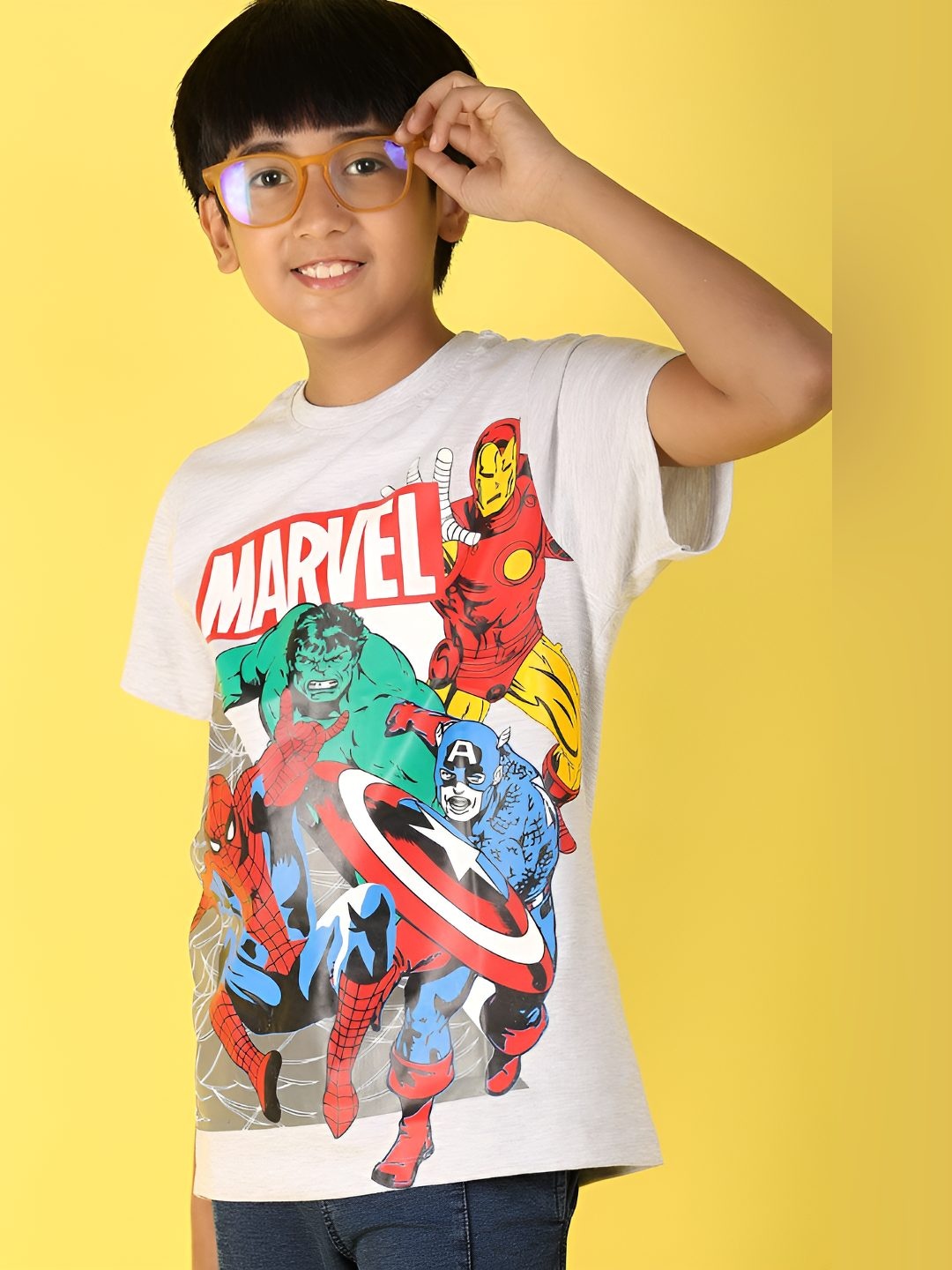 

V-Mart Boys Graphic Printed Round Neck Cotton T-shirt, Grey melange