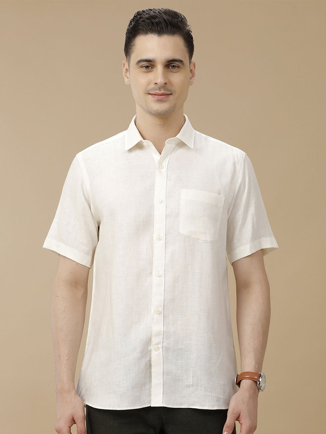 

Linen Club Men Contemporary Slim Fit Opaque Casual Shirt, Off white