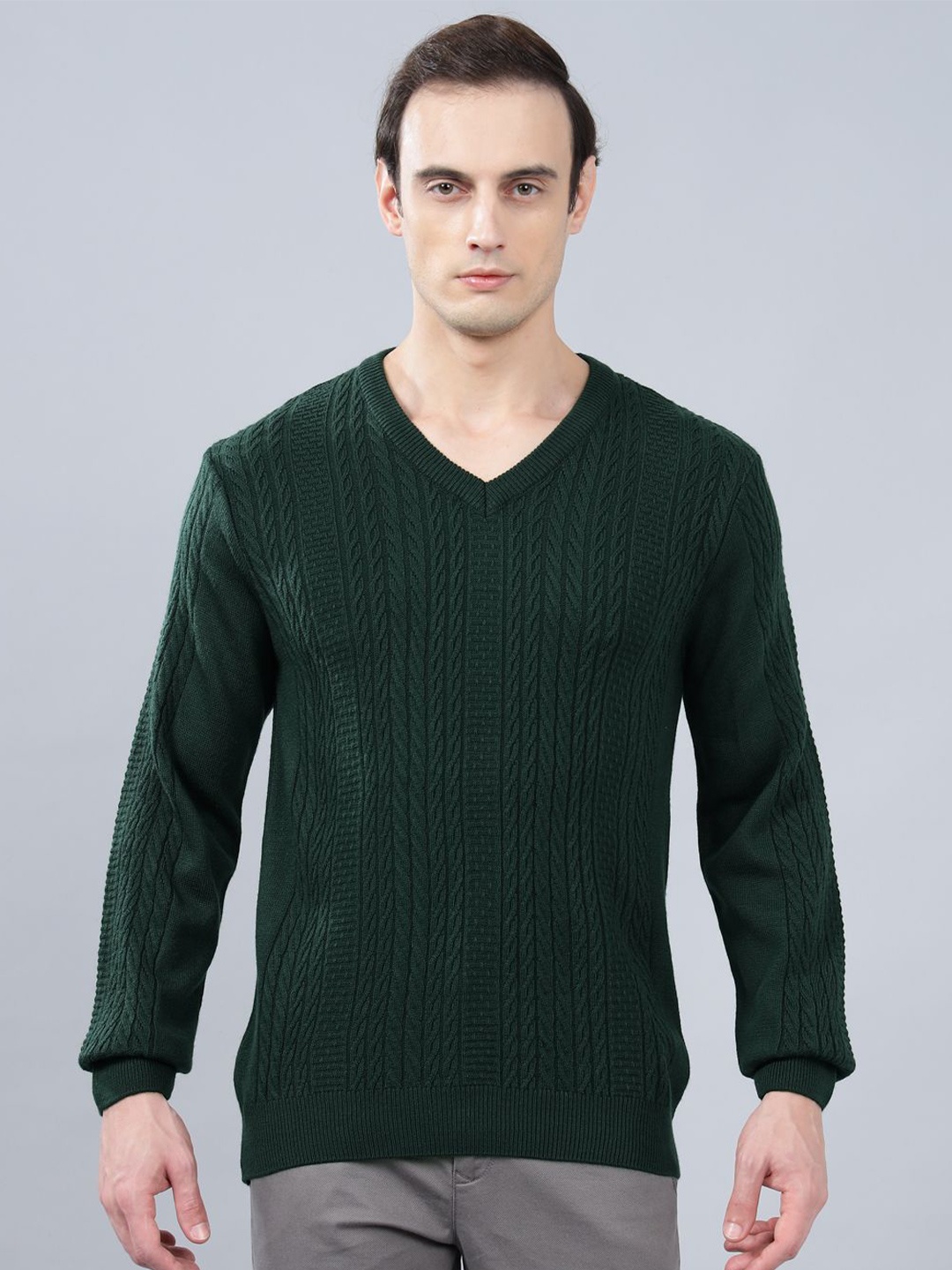 

Cantabil Men Cable Knit Pullover, Green