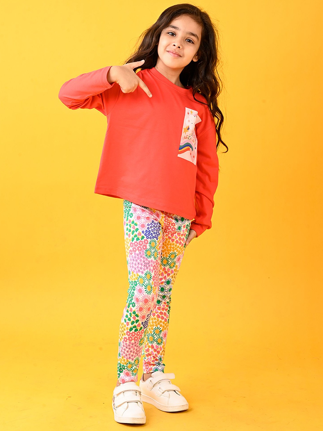 

Anthrilo Girls Printed Pure Cotton T-shirt with Leggings, Red