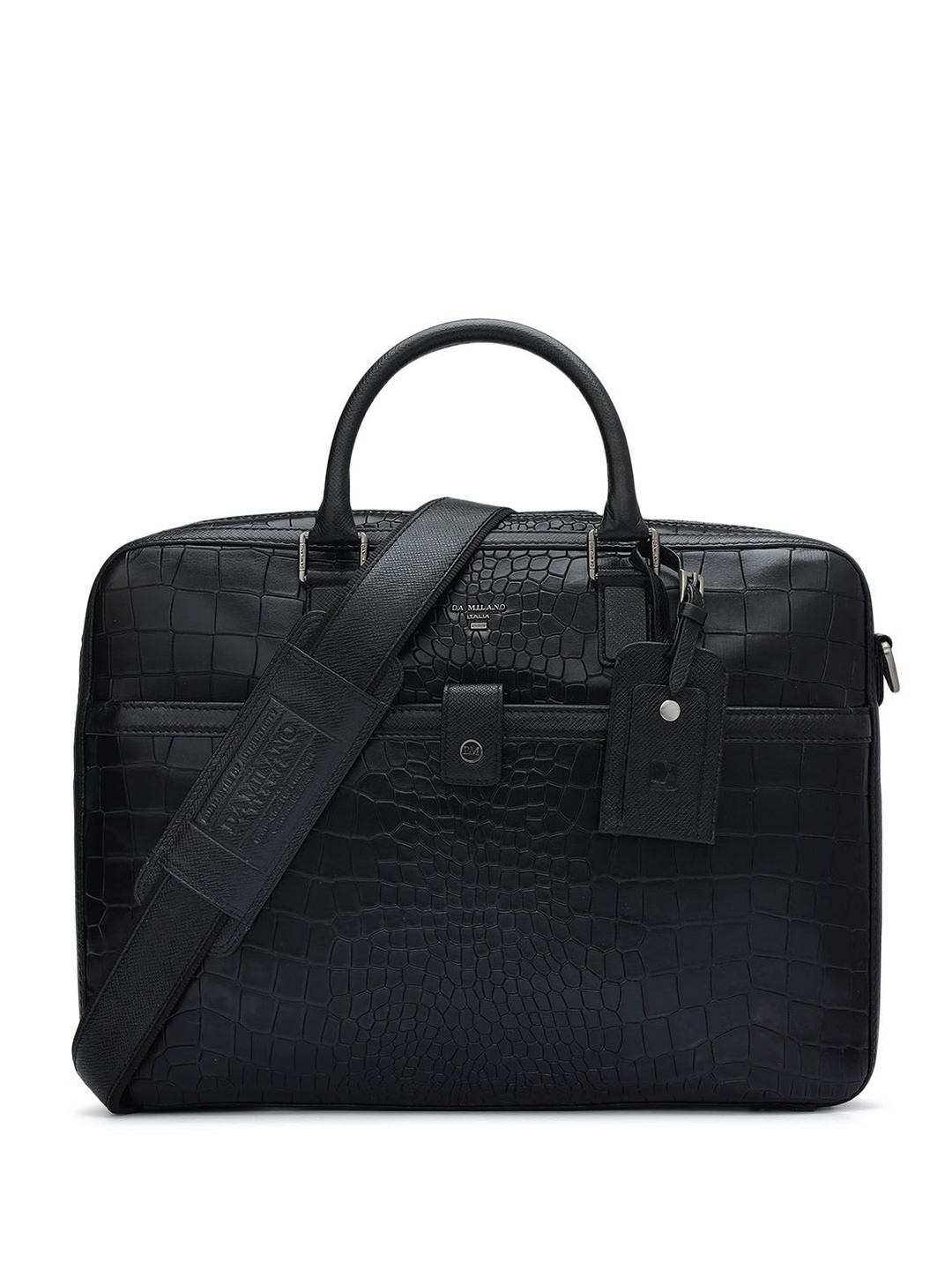 

Da Milano Unisex Textured Leather Laptop Bag, Black