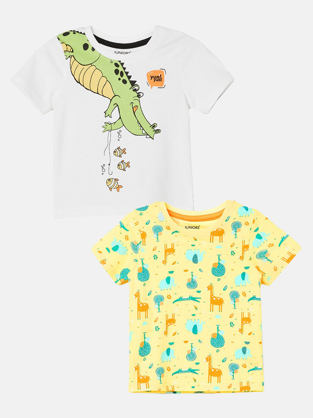 

Juniors by Lifestyle Boys Pack Of 2 Conversational Printed Cotton T-shirts, Yellow