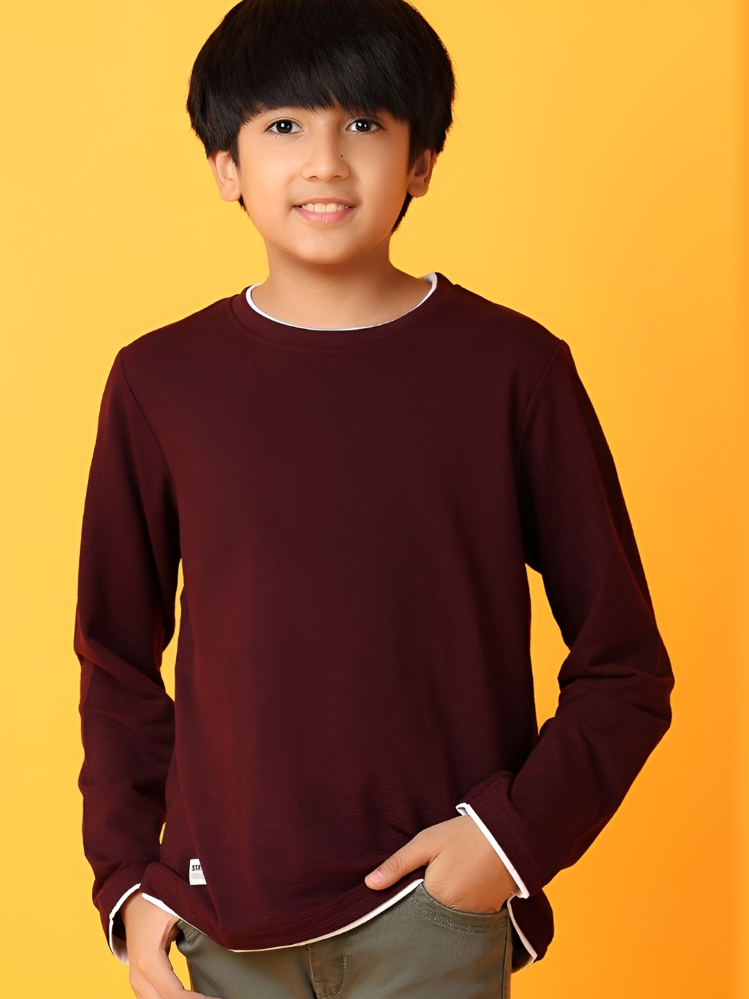 

V-Mart Boys Solid Round Neck Cotton T-shirt, Maroon