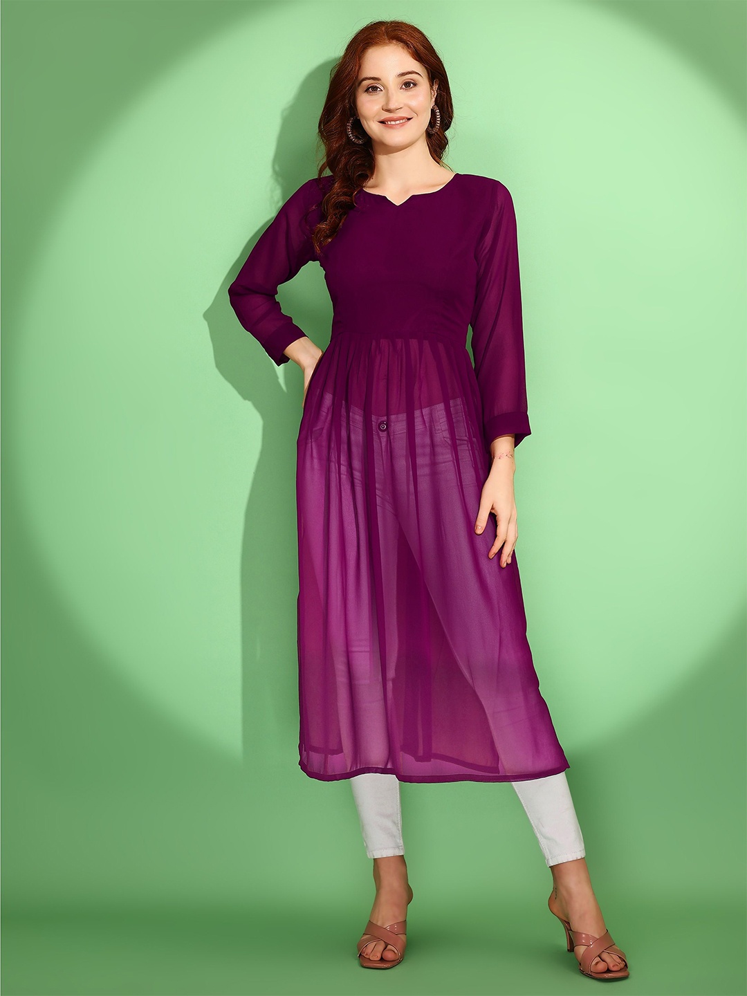 

Fashion2wear Women Georgette Solid A-Line Kurtas, Purple