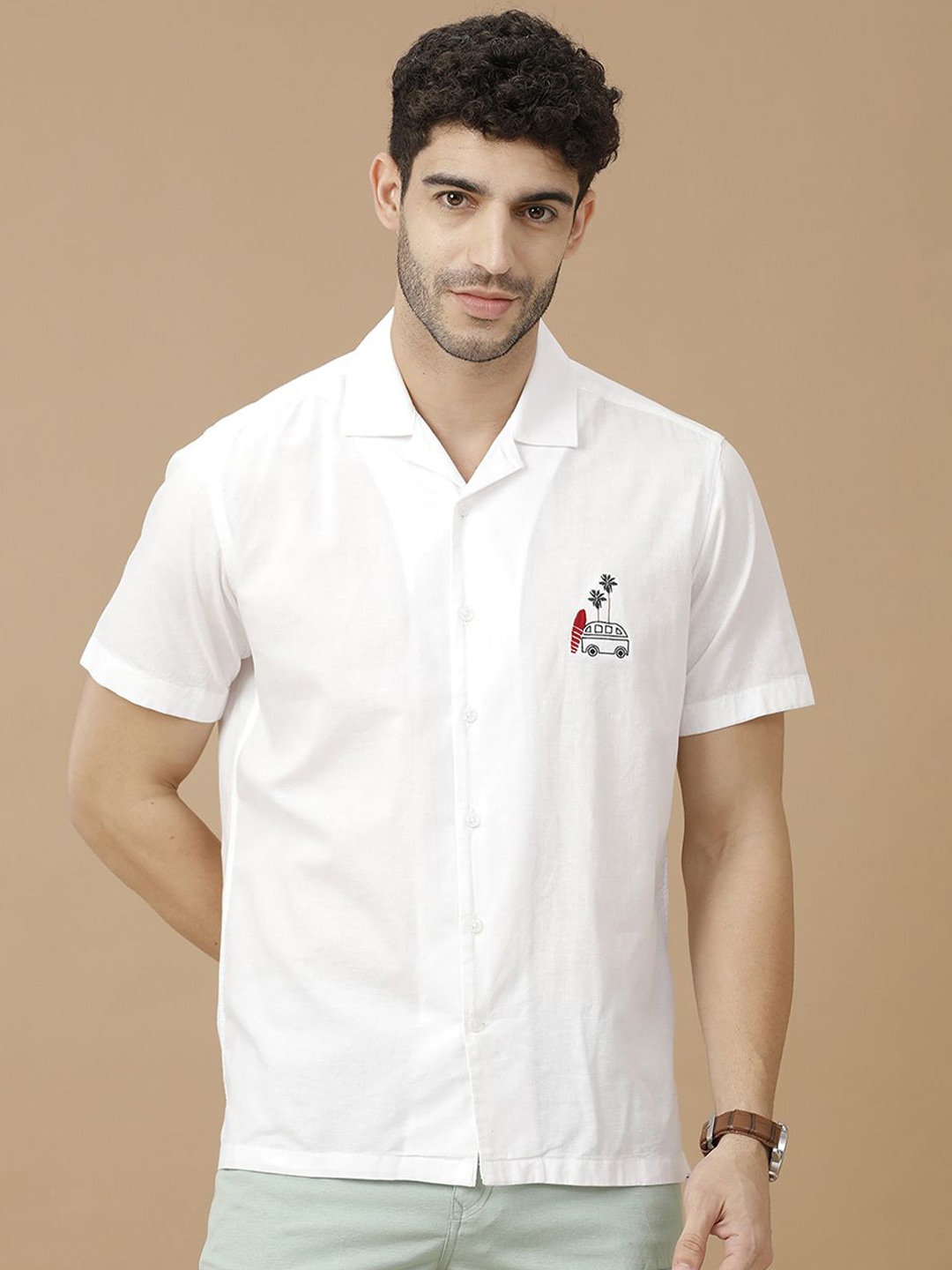 

CAVALLO by Linen Club Men Solid Contemporary Slim Fit Casual Shirt, White