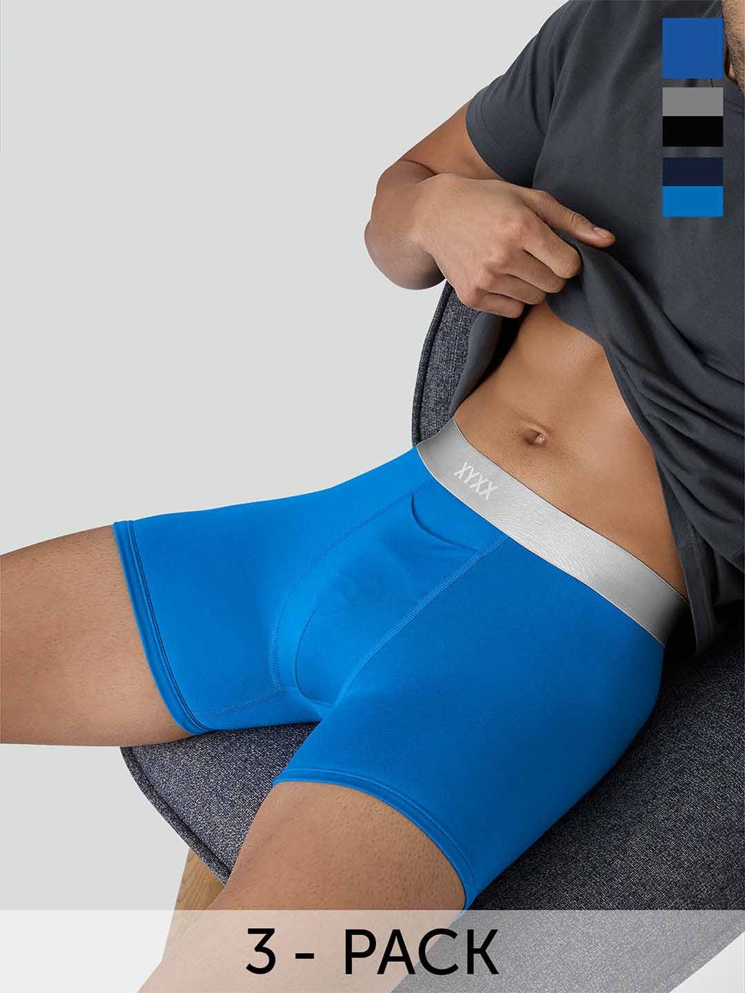 

XYXX Men IntelliSoft Antimicrobial Micro Modal Pack of 3 Illuminati Trunks XYTRNK3PCKN377, Blue