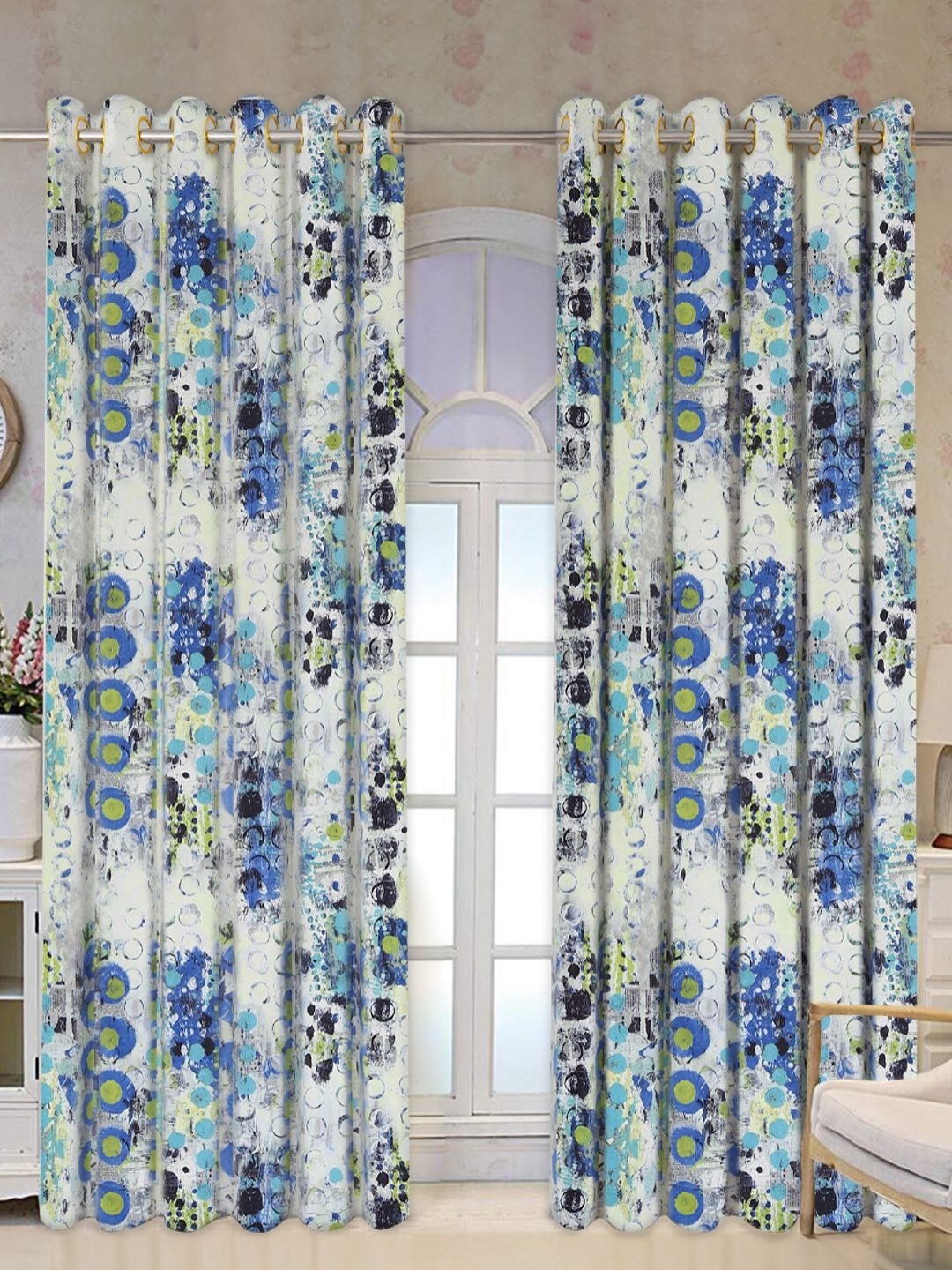 

Tesmare Off White & Blue Abstract Printed Door Curtain