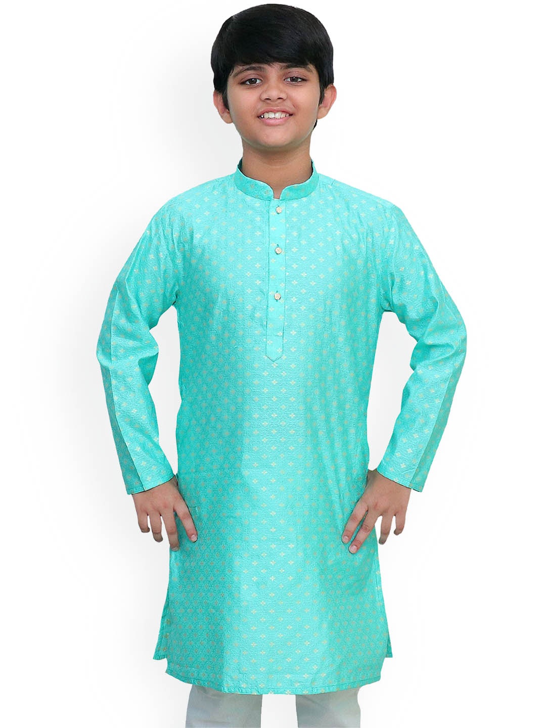 

BAESD Boys Thread Work Jacquard Kurta, Sea green