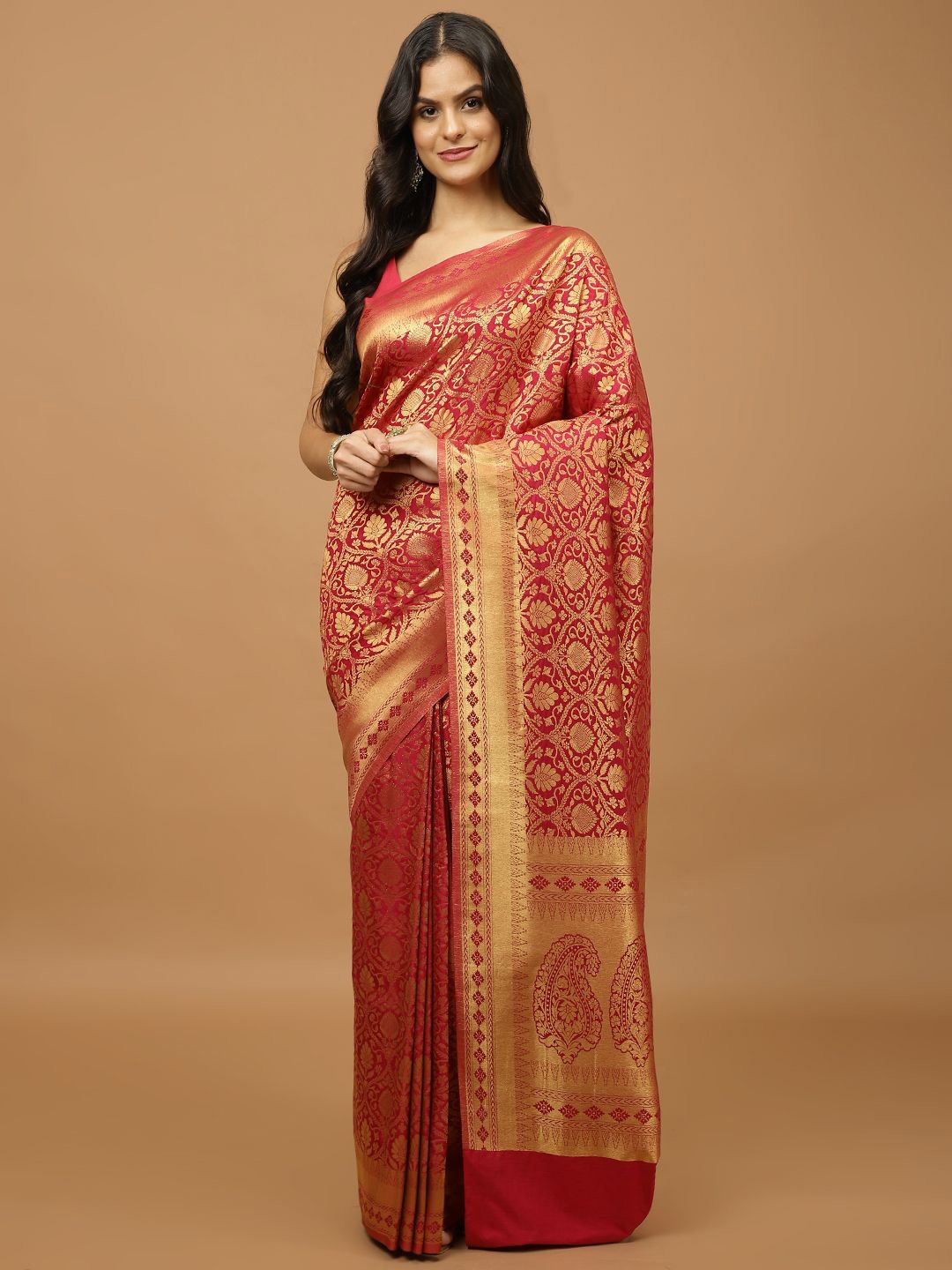 

Meena Bazaar Woven Design Zari Saree, Magenta