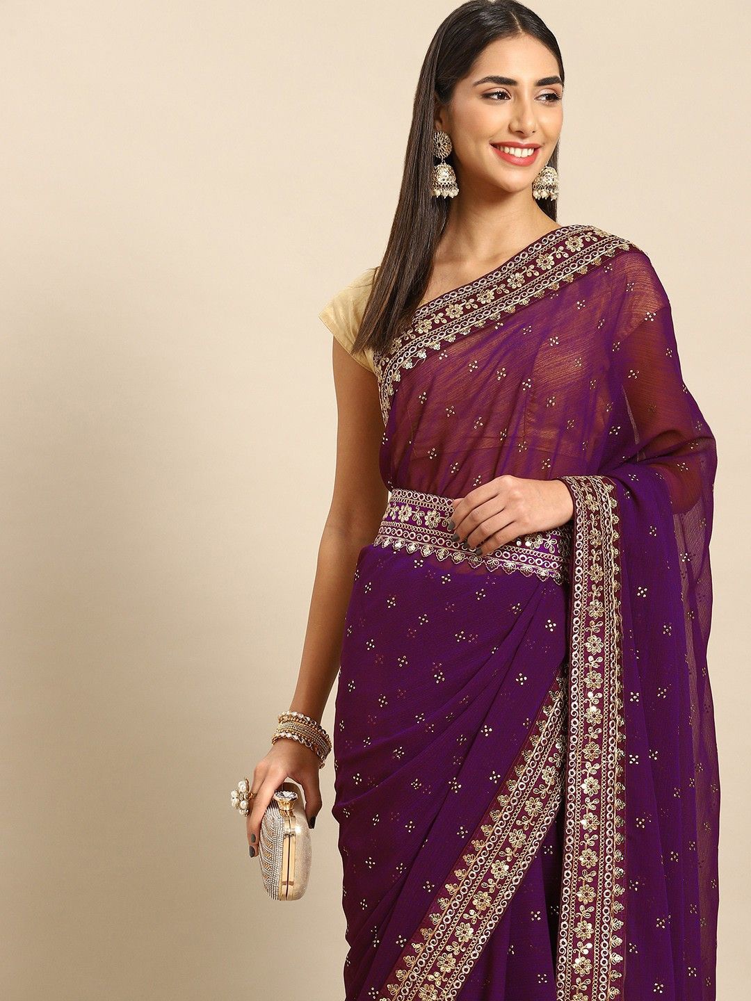 

Anouk Embellished Saree With Blouse Piece, Purple