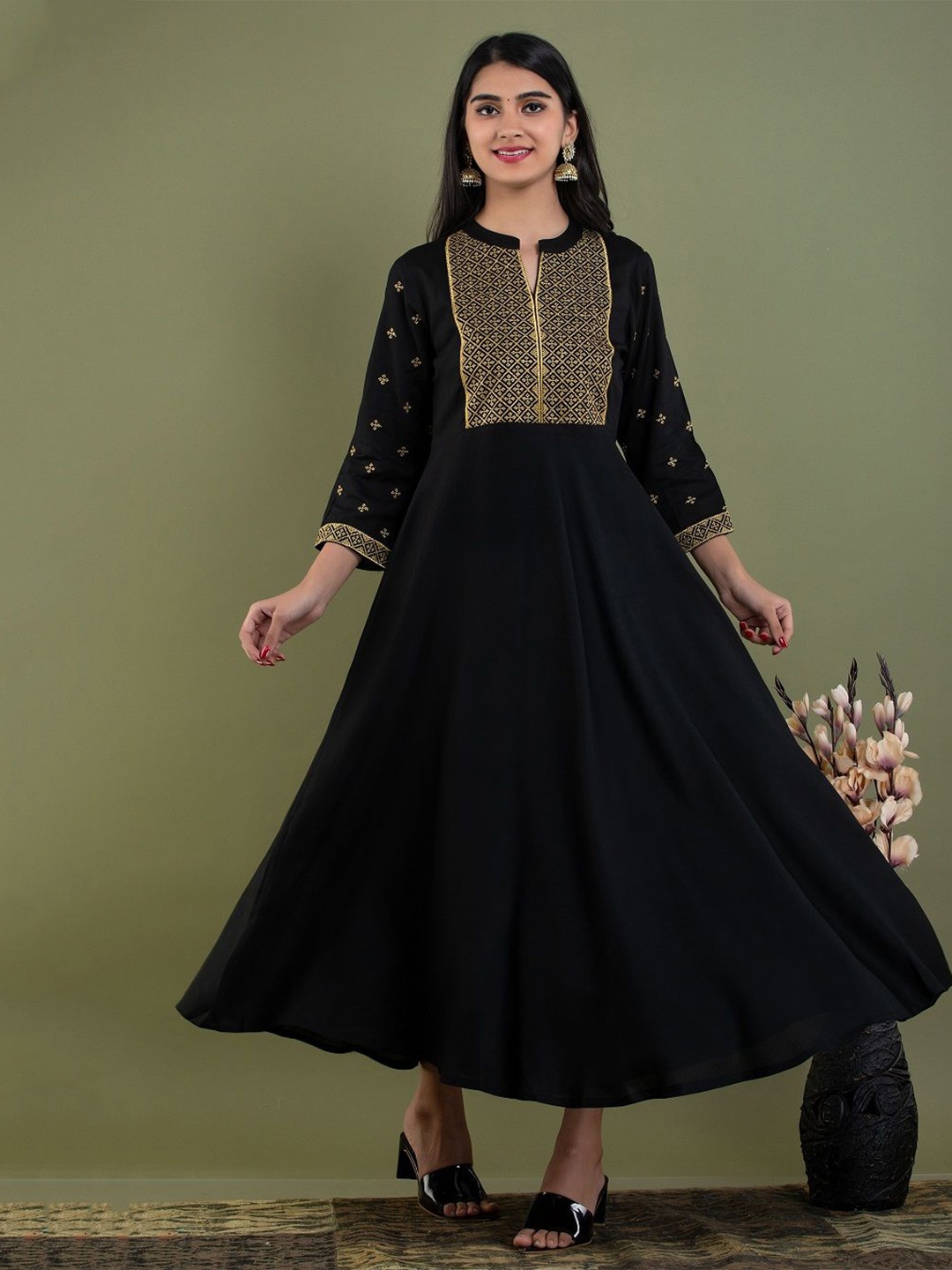 

MF Hayat Women Embroidered Flared Ethnic Dress, Black