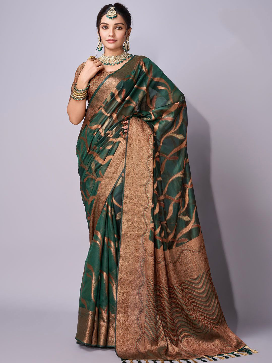 

Meena Bazaar Woven Design Ready to Wear Saree, Green