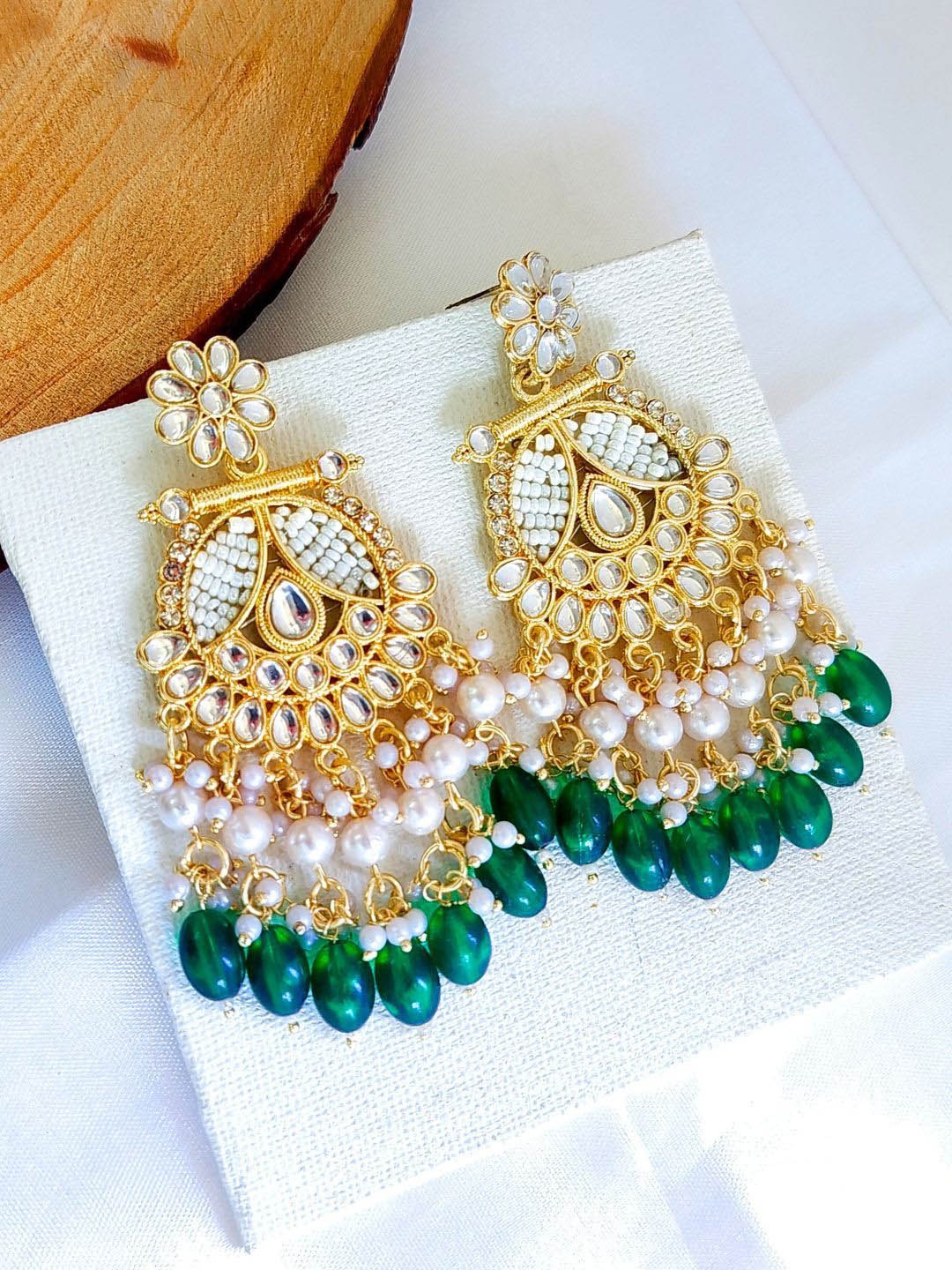 

Anouk Green Gold Plated Kundan Floral Chandbalis