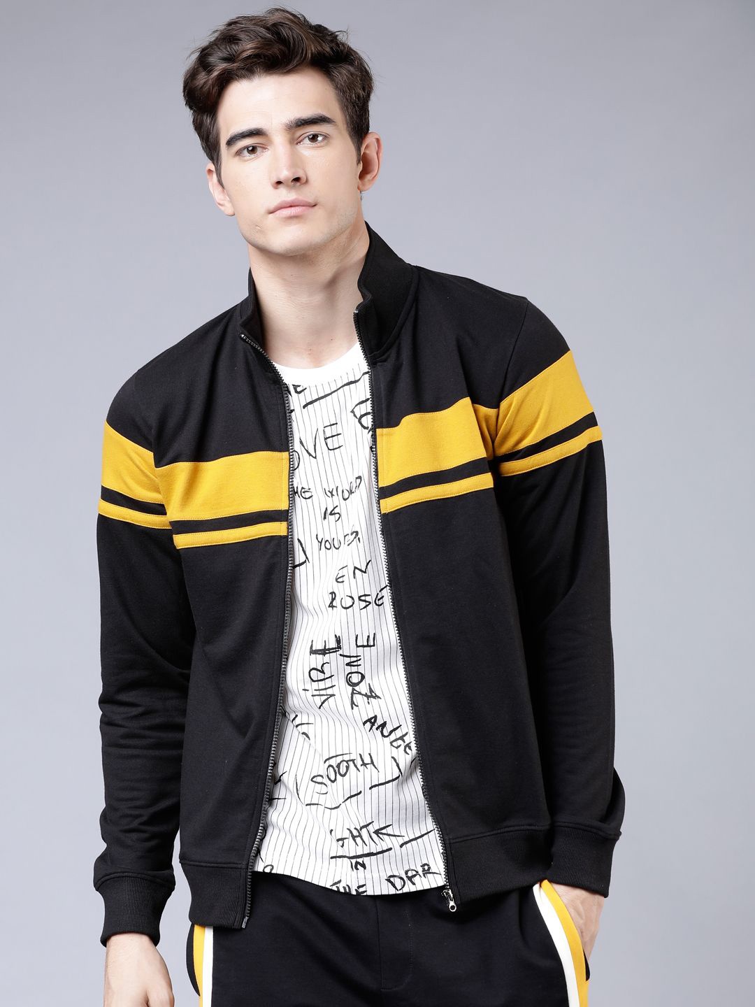 

HIGHLANDER Men Mock Collar Front-Open Sweatshirt, Black