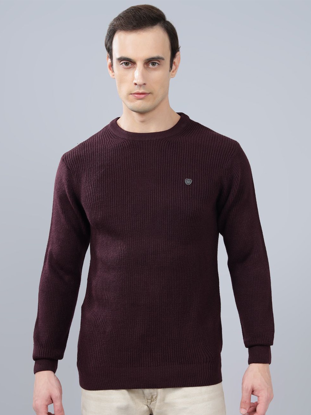 

Cantabil Men Ribbed Pullover Sweater, Maroon