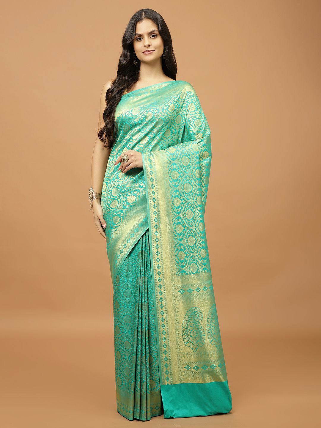 

Meena Bazaar Woven Design Zari Saree, Sea green
