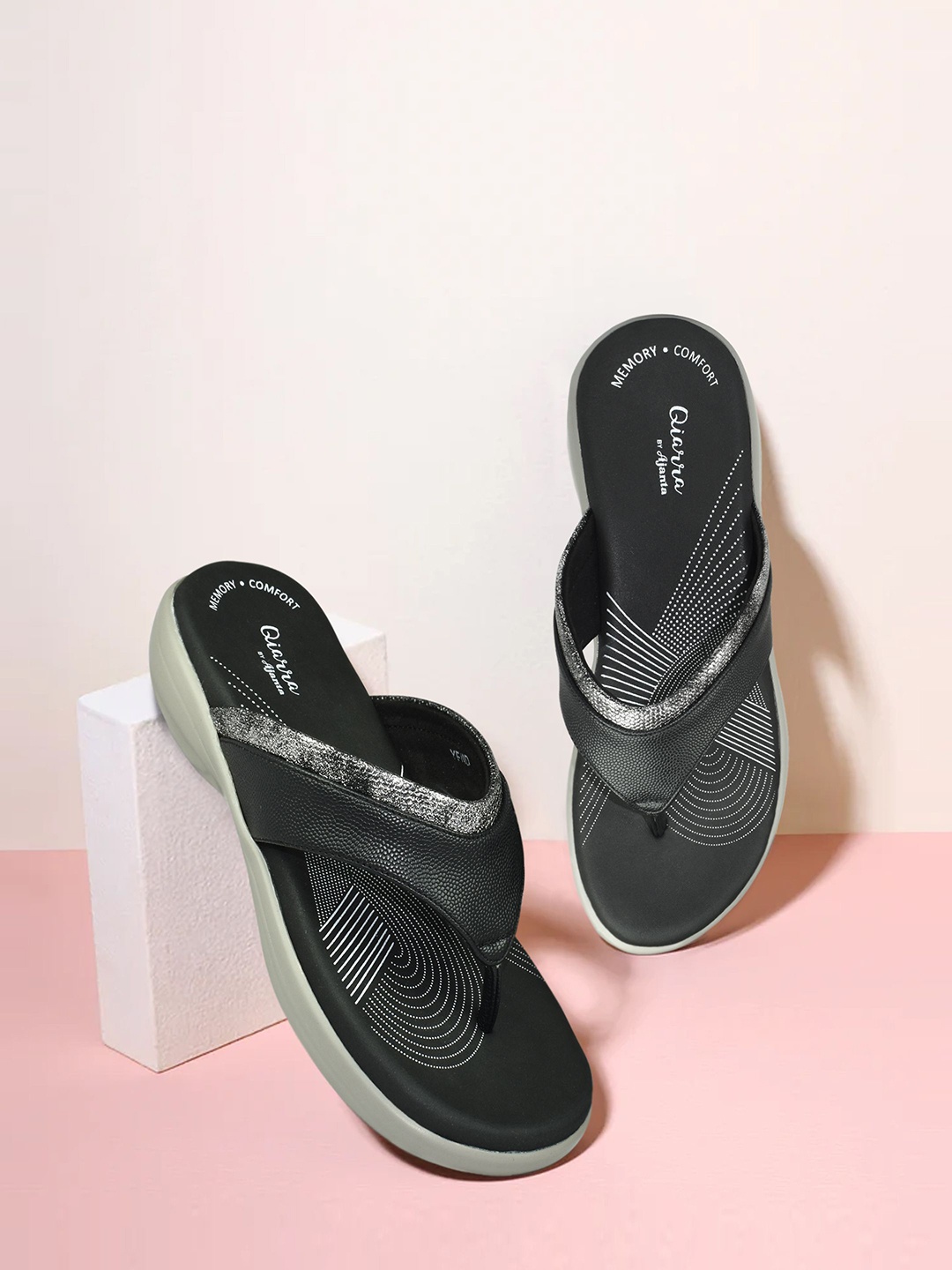 

Ajanta Women Printed Slip on T-Strap Flats, Black
