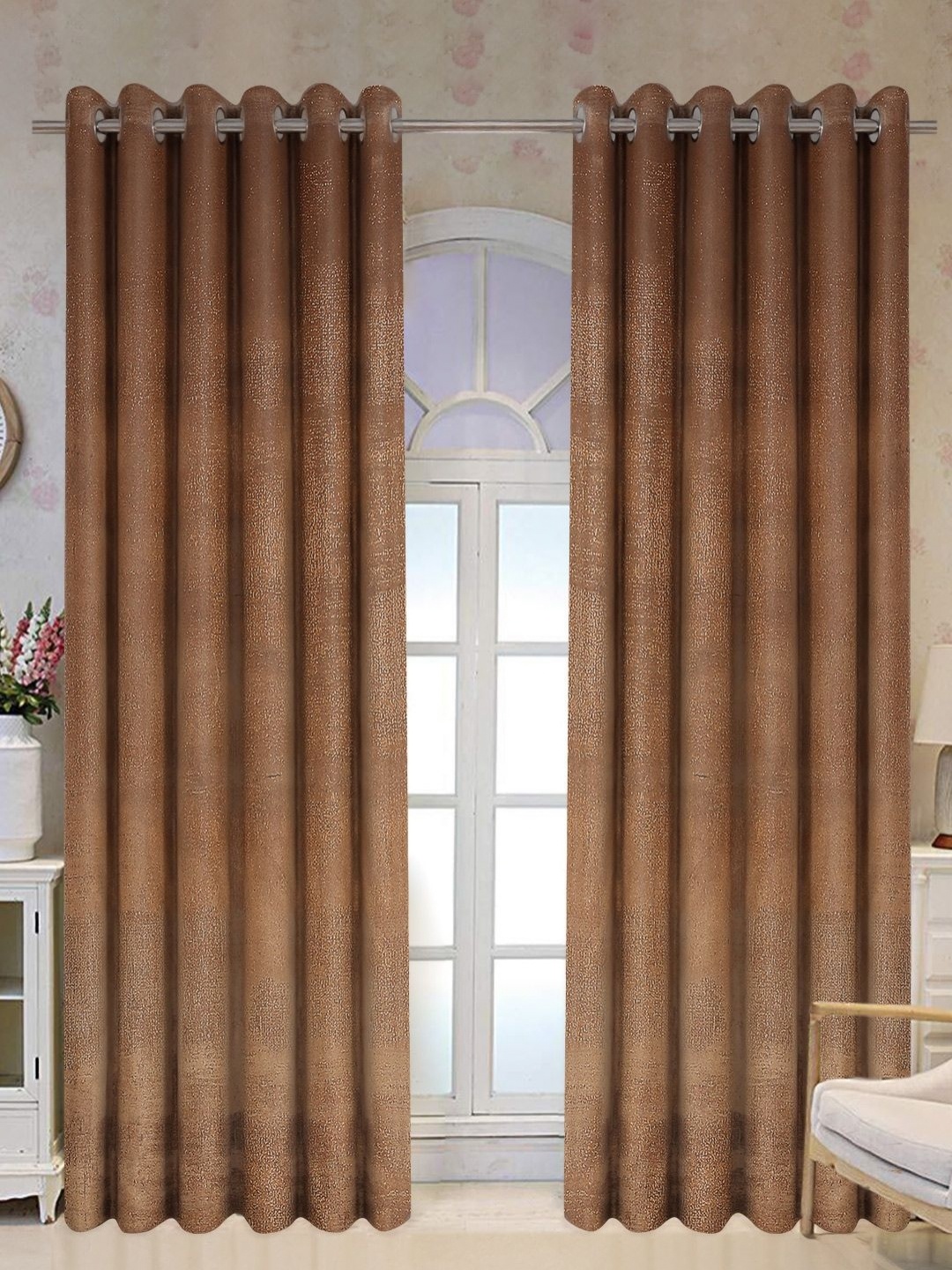 

Tesmare Brown & Copper-Toned Velvet Room Darkening Long Door Curtain
