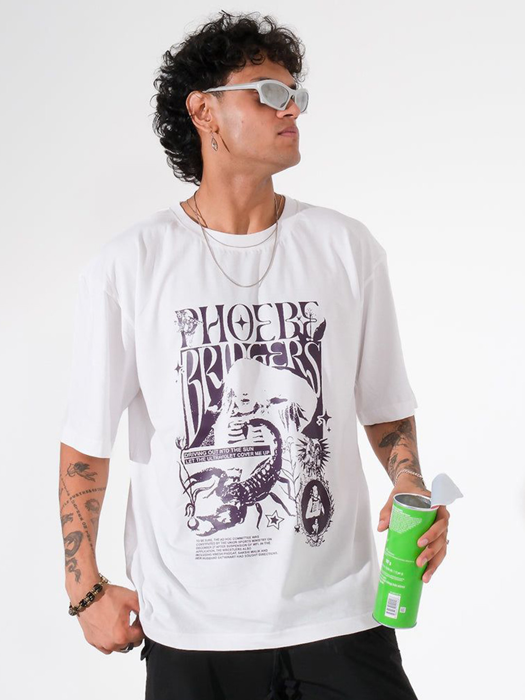 

TheBTclub Men Printed Drop-Shoulder Sleeves T-shirt, White