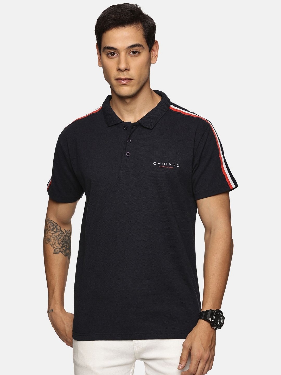 

THIRD QUADRANT Men Solid Polo Collar T-shirt, Navy blue