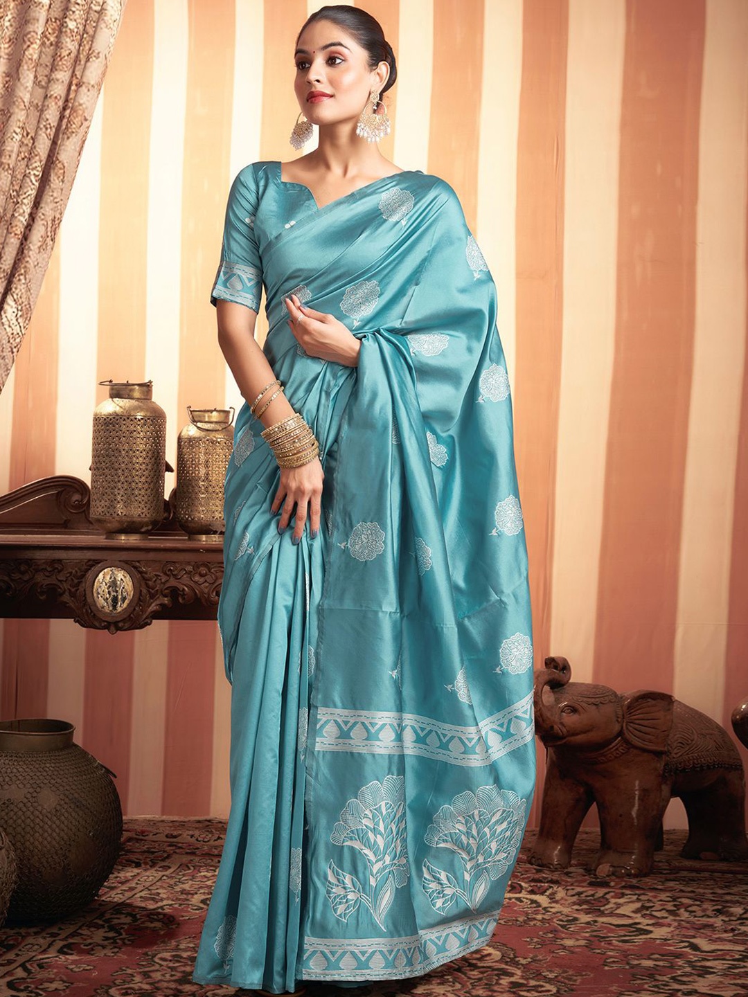 

all about you Ethnic Motifs Pure Silk Banarasi Saree, Blue