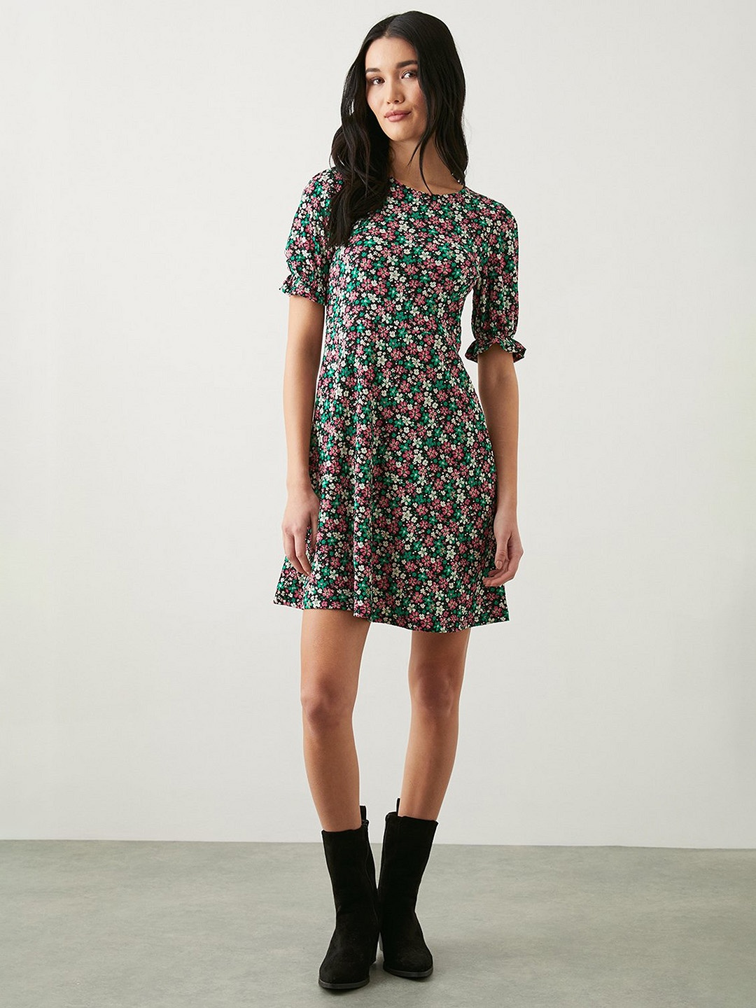 

DOROTHY PERKINS Floral Print Puff Sleeve Fit & Flare Dress, Multi