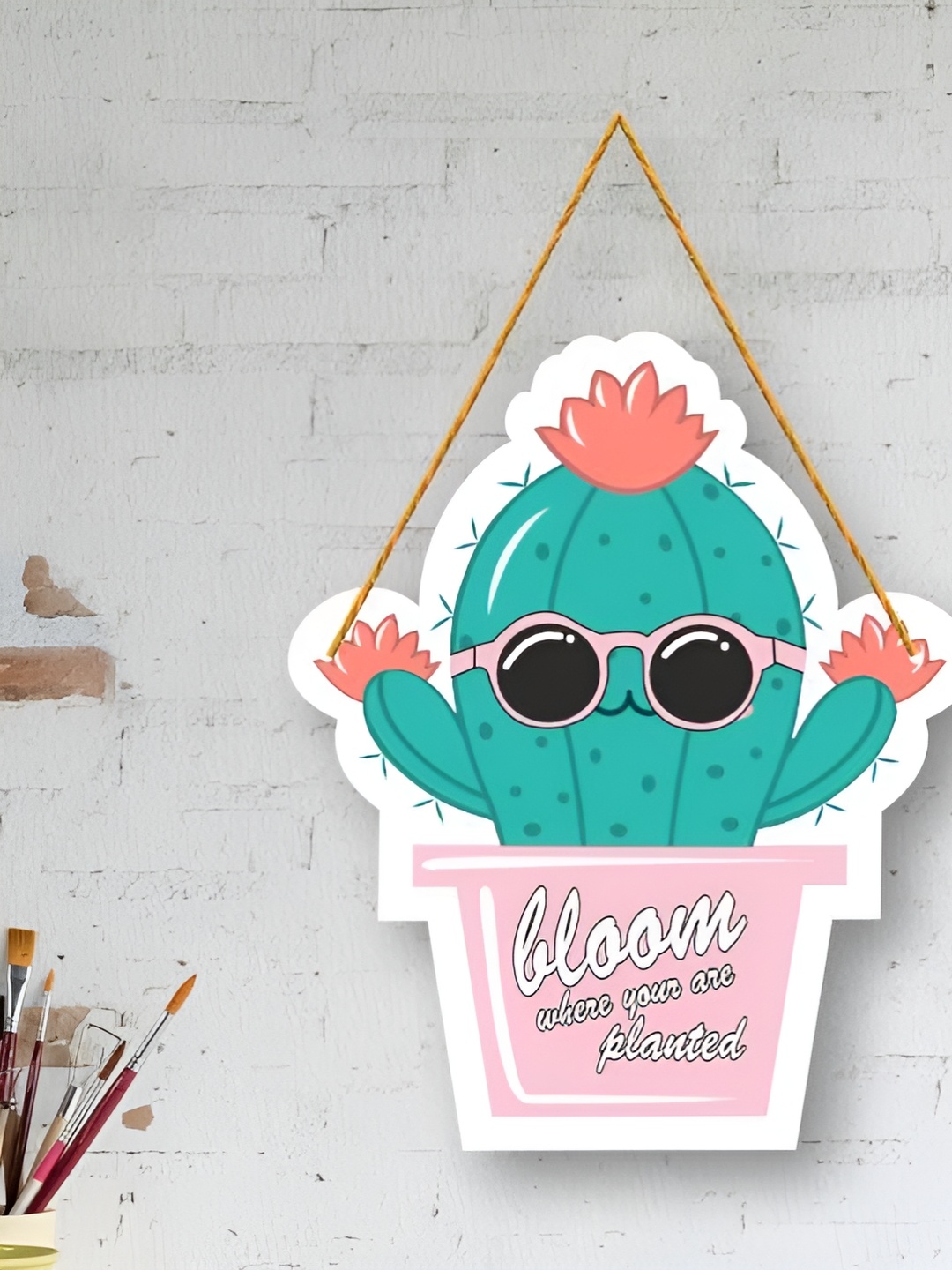 

Nupur Studios Turquoise Blue & Pink Printed Wooden Wall Hanging