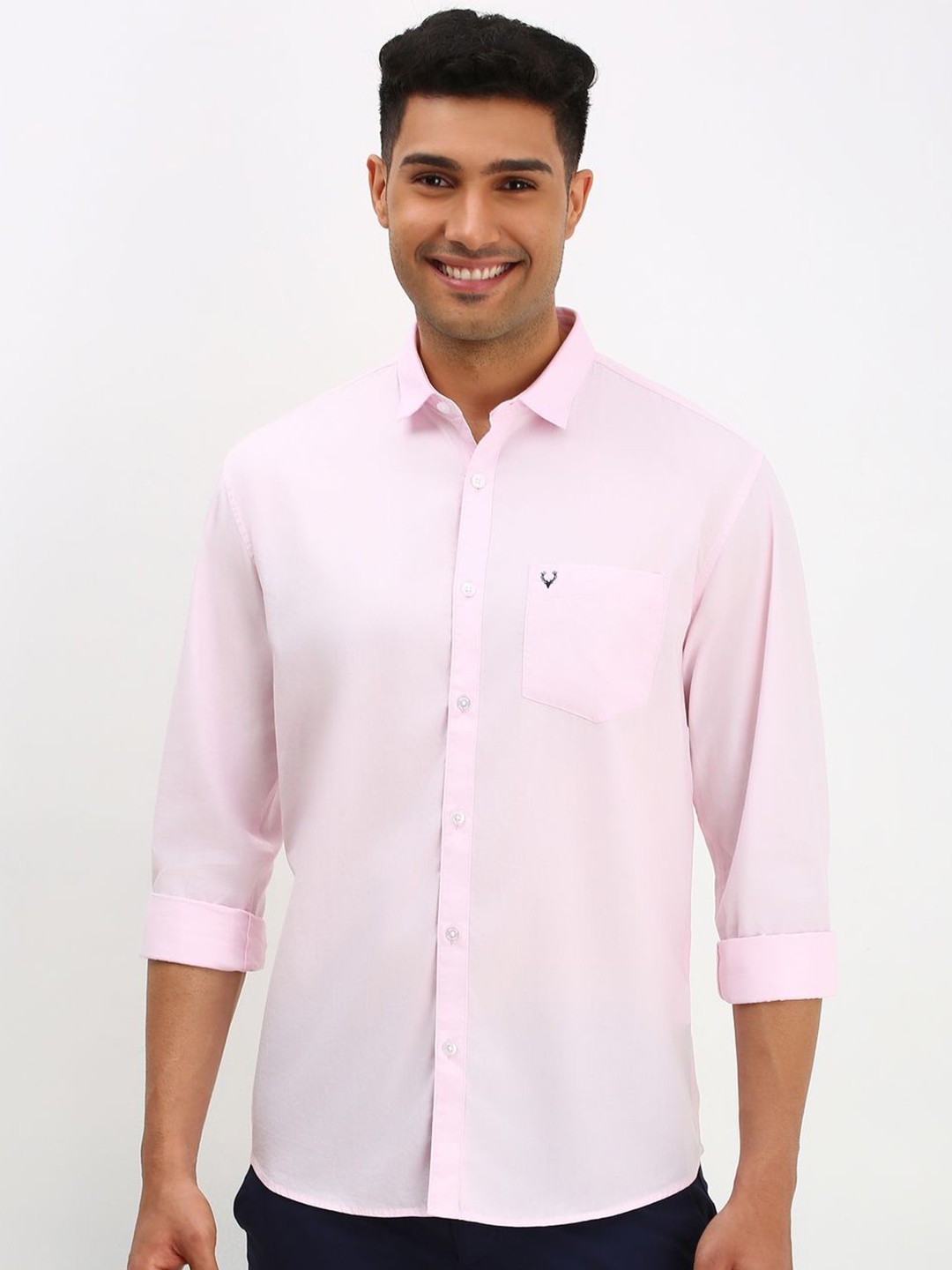 

Allen Solly Men Solid Cotton Slim Fit Casual Shirt, Pink