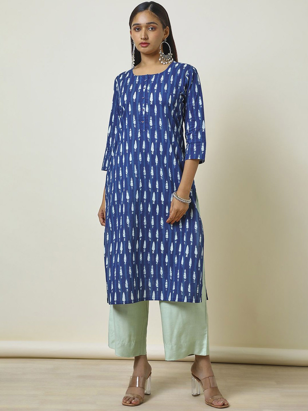 

Soch Abstract Printed Round Neck Cotton Straight Kurta, Blue
