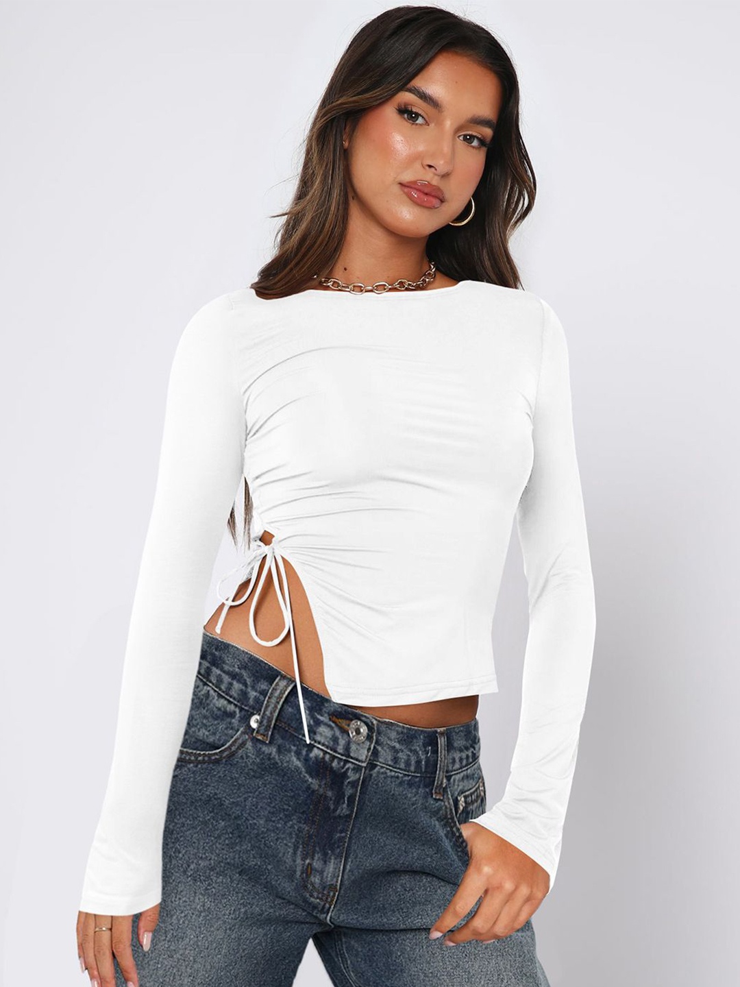 

JC Mode Women Solid Boat Neck Top, White