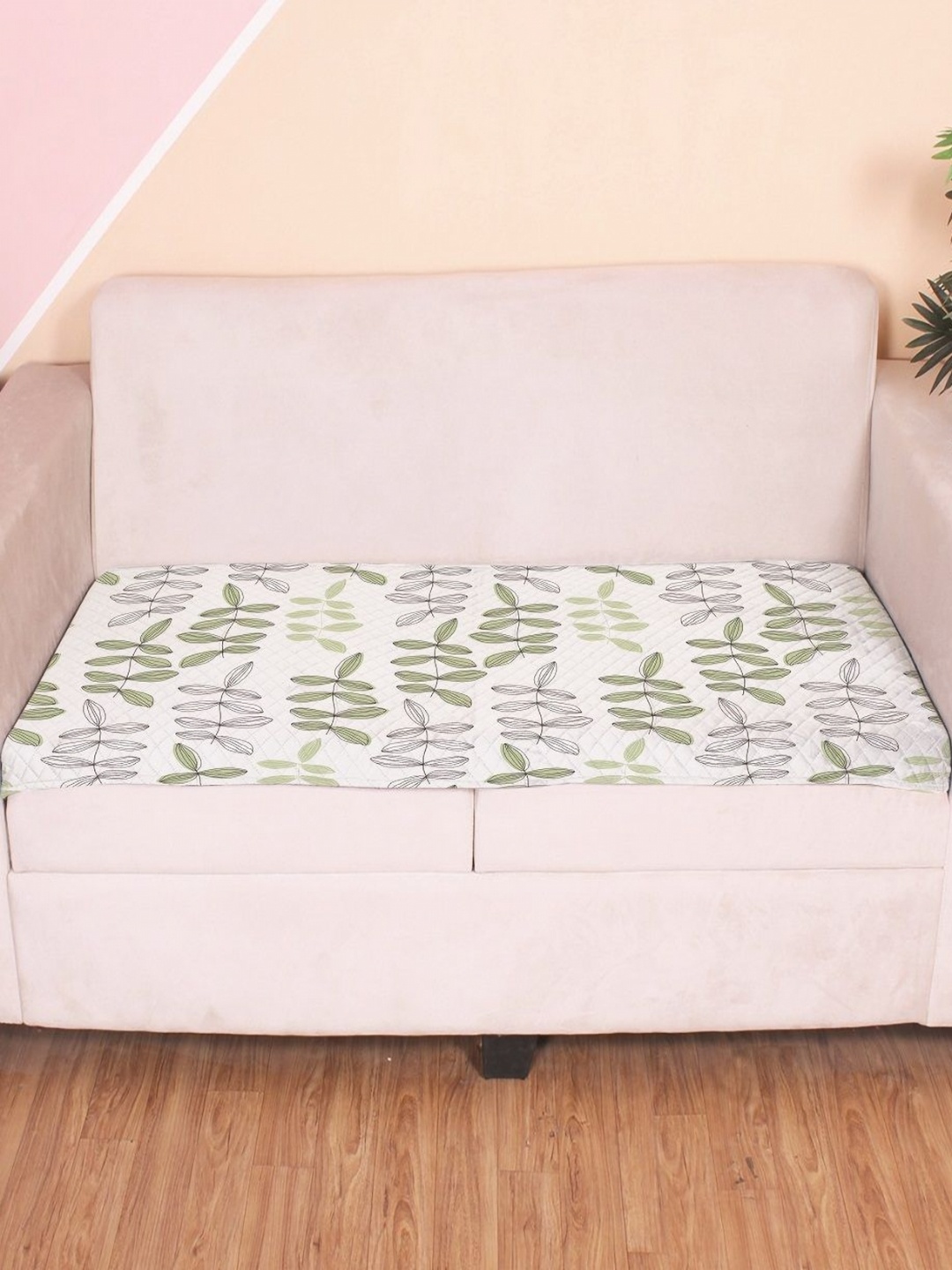 

STITCHNEST Green & White Floral Printed Velvet 3 Seater Anti Slip Sofa Cover