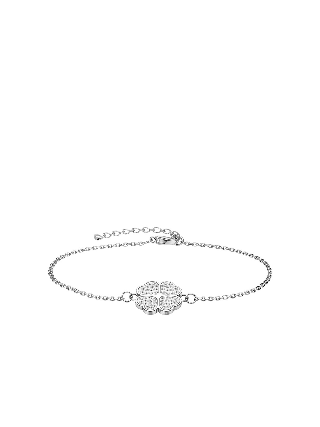 

HighSpark 925 Sterling Silver Cubic Zirconia Studded Clover Charm Bracelet
