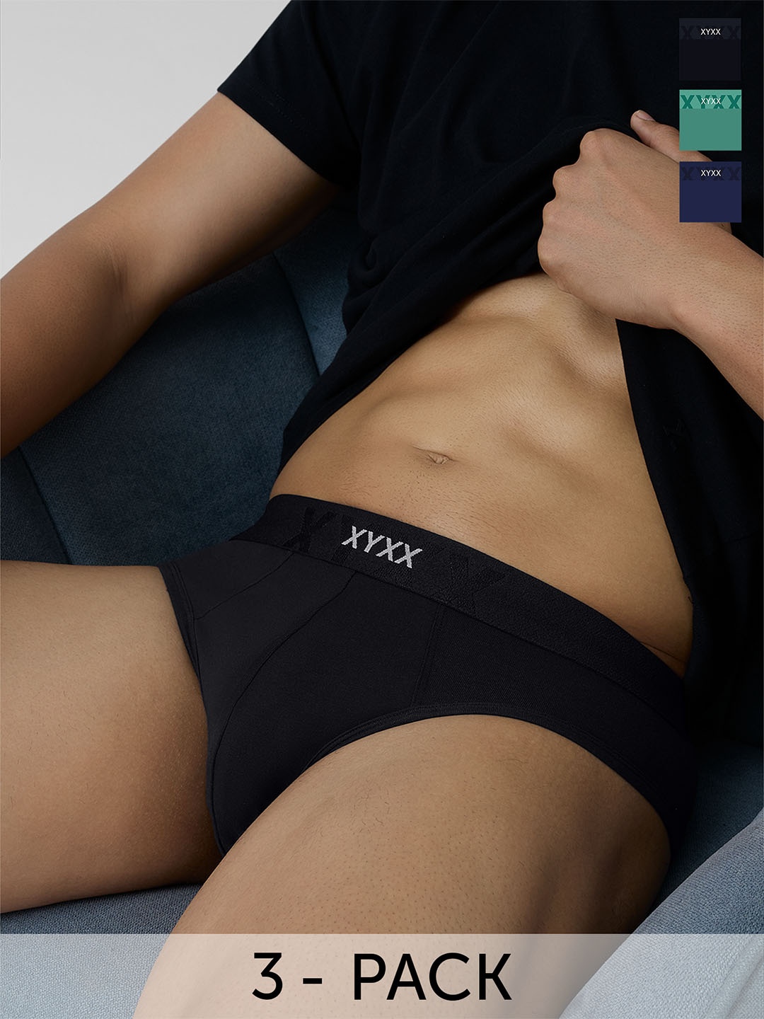 

XYXX Pack Of 3 Cotton Anti Microbial Basic Briefs XYBRF3PCKN829, Black